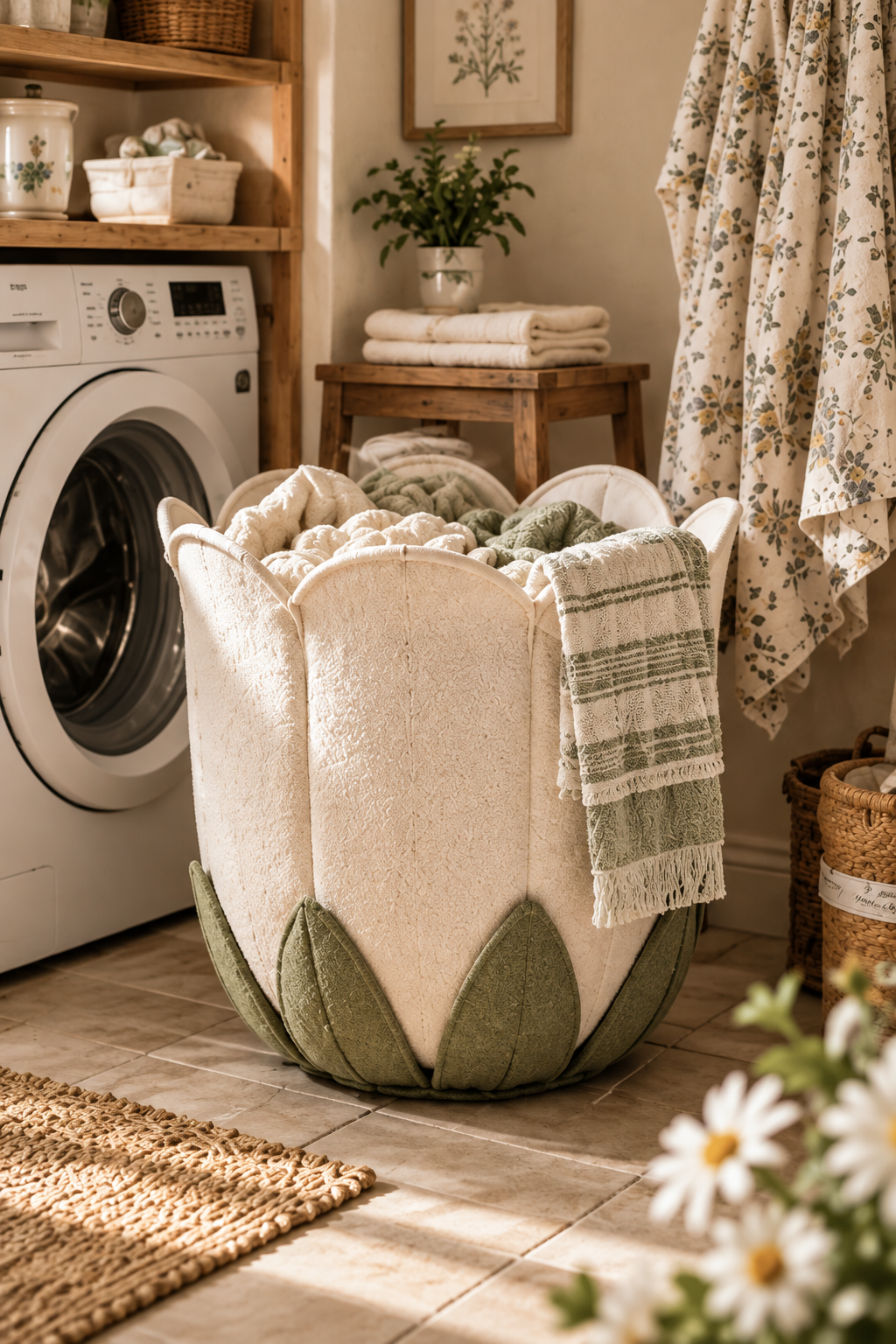 Doutergas Botanical Petal Soft Fabric Laundry Basket