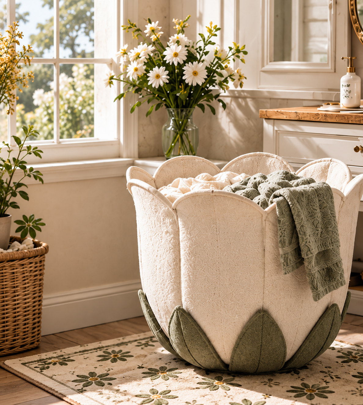 Doutergas Botanical Petal Soft Fabric Laundry Basket