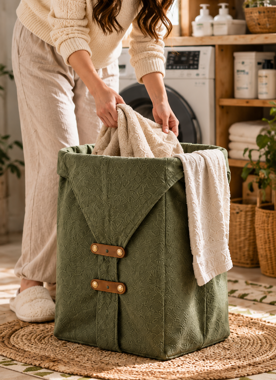 Doutergas Olive Heritage Fabric Laundry Hamper
