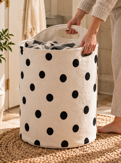 Doutergas Monochrome Polka Dot Canvas Laundry Basket