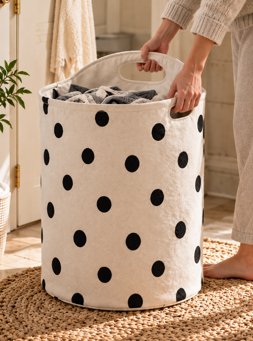 Doutergas Monochrome Polka Dot Canvas Laundry Basket