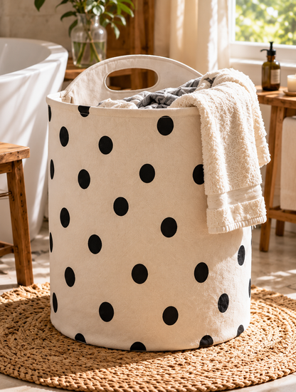 Doutergas Monochrome Polka Dot Canvas Laundry Basket