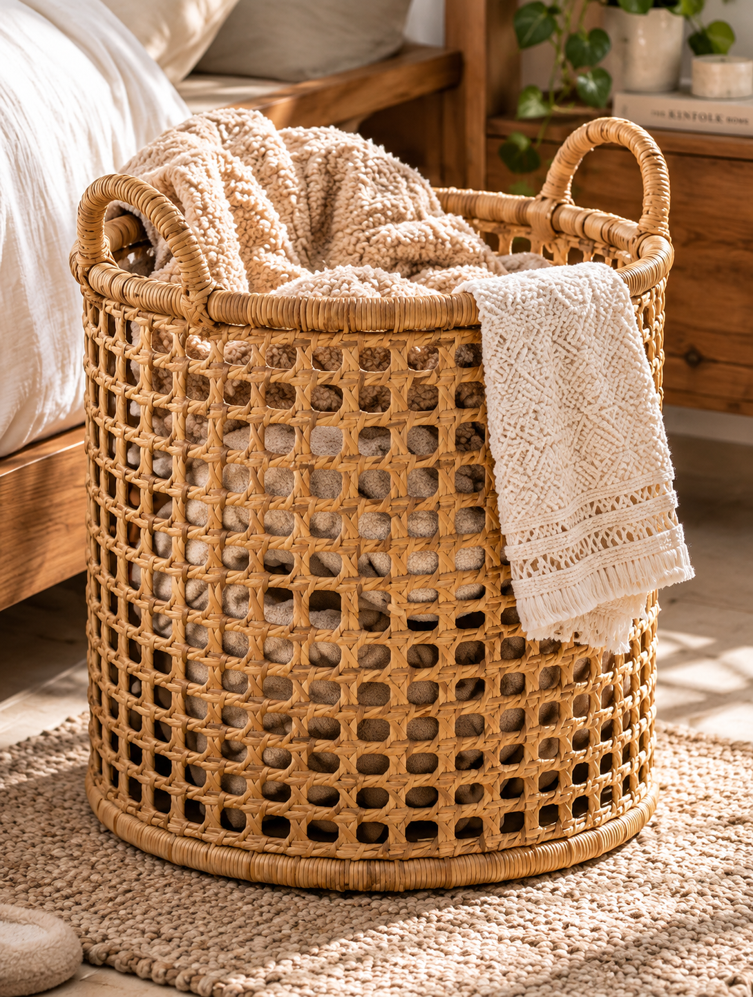 Doutergas Artisan Open-Weave Rattan Laundry Basket