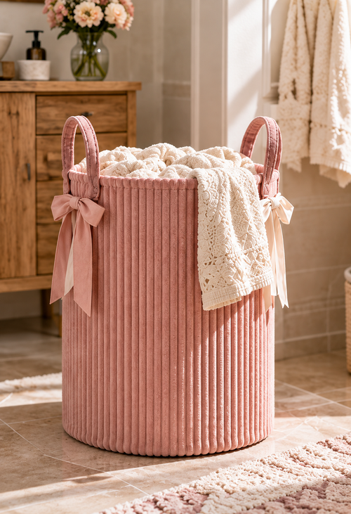 Doutergas Blush Ribbon Ribbed Laundry Hamper