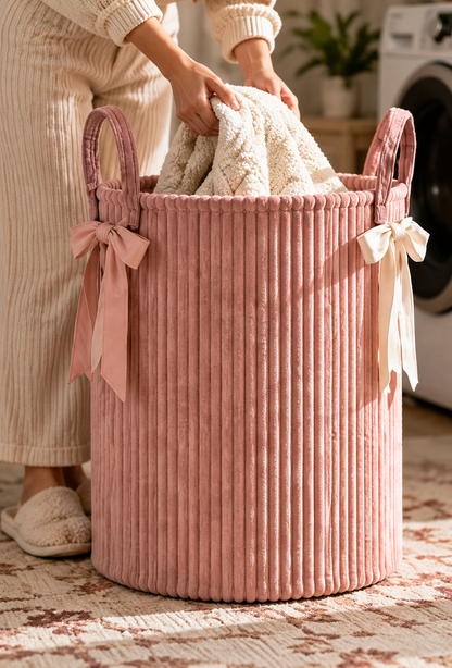 Doutergas Blush Ribbon Ribbed Laundry Hamper